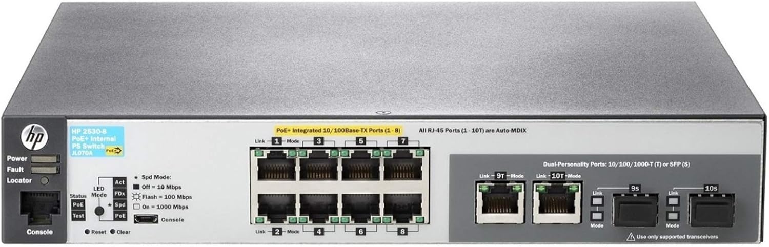 HP JL070A 2530 Series Aruba 2530-8-PoE+ 8-Port Ethernet Internal PS Switch