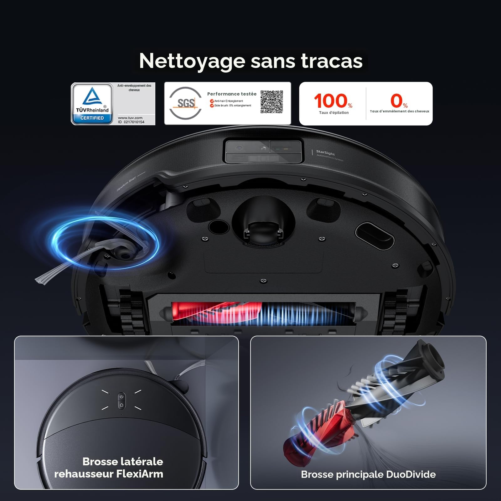 roborock Saros 10R Set Robot Aspirateur, Brosse et Serpillère Relevables et Extensibles, Triple Système Anti-Enchevêtrement, Station Multifonctionnelle 4.0, Évitement Avancé des Obstacles, 7,98cm