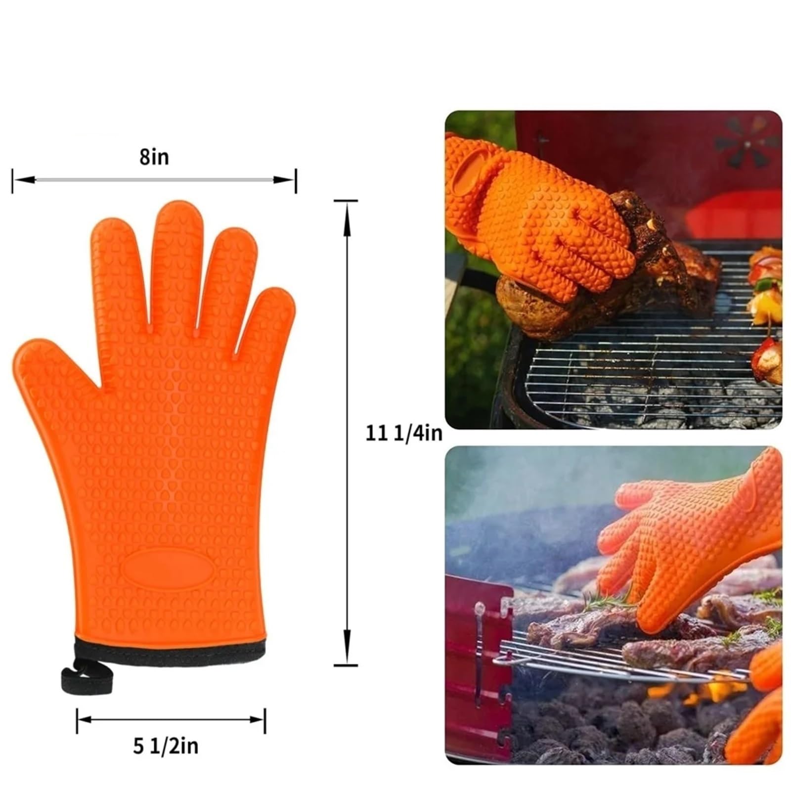 Guantes Barbacoa Guantes de silicona impermeables, manoplas antideslizantes resistentes al calor for horno microondas, cocina, barbacoa, hornear, cocinar, lona, ​​costura, guantes for horno(Orange)