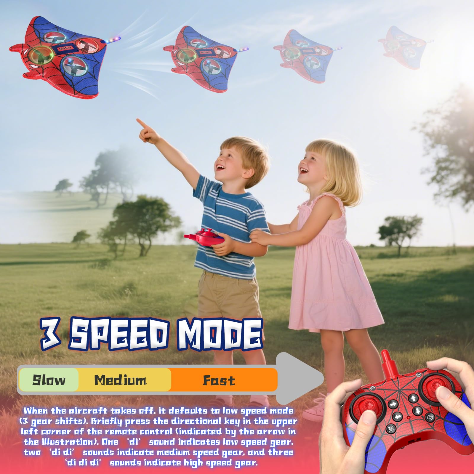 PATEMZON Avión Teledirigido, 2.4 GHz Avión de Control Remoto de Radiocontrol, Aviones Juguete Modelo con 4 Baterías y Luz LED, Teledirigidos Drones Mini Dron Regalo para Niños y Niñas