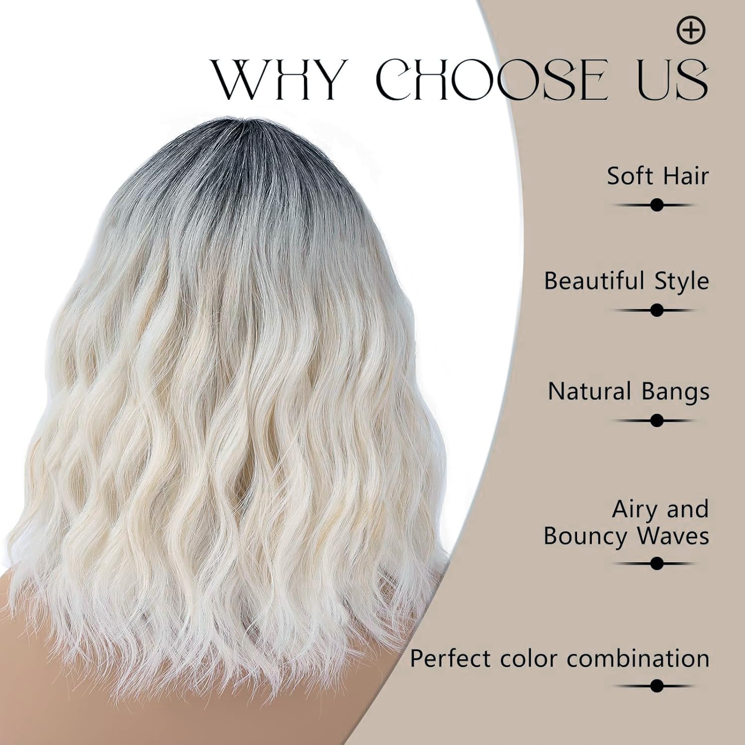 Colorfulpanda Short Platinum Blonde Wavy Bob Wigs with Fringe for Women Shoulder Length Wig Natural Looking Synthetic Hair Ombre Silver Blonde With Dark Roots For Daily Wear or Costume - Image 2