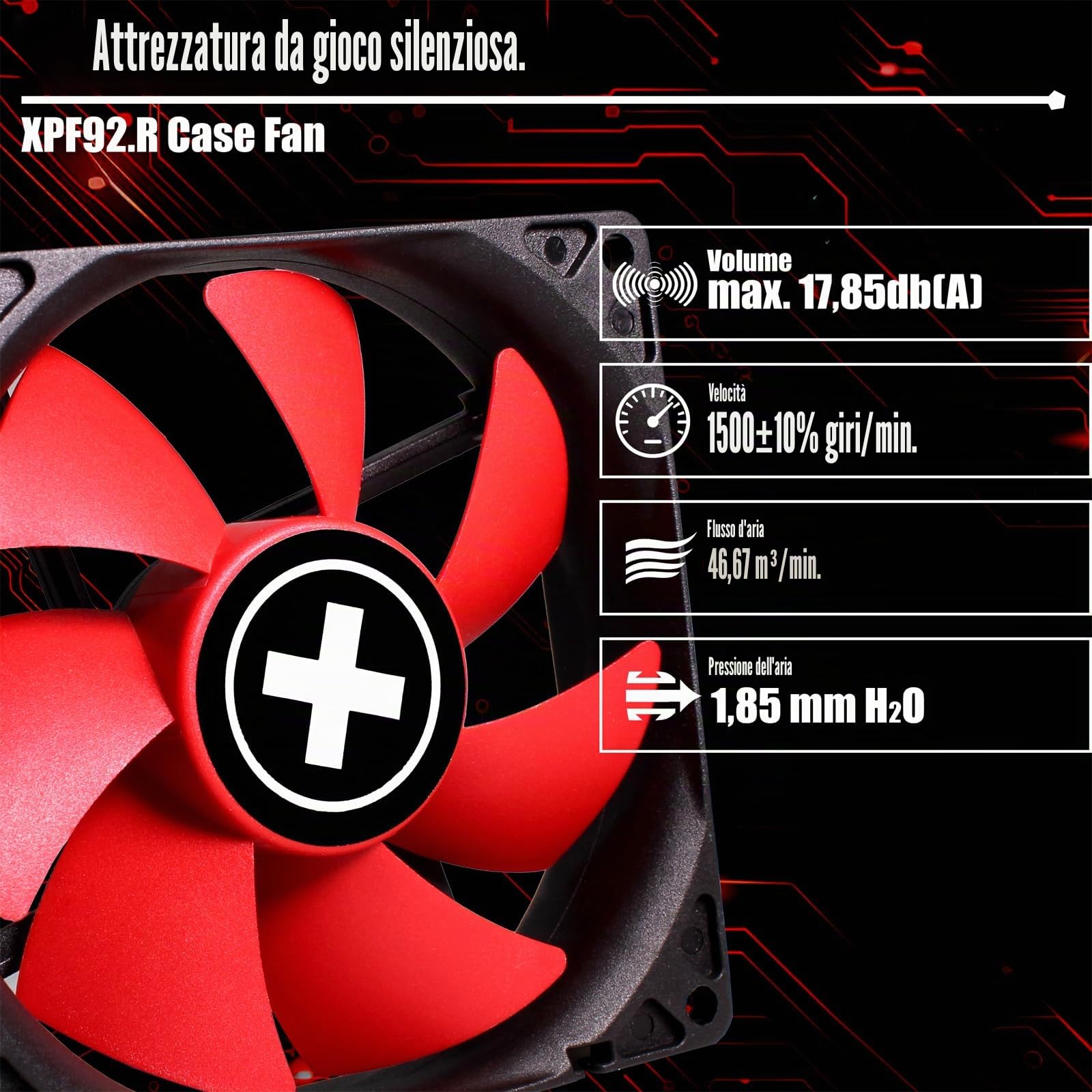 Xilence Ventola per case XPF92.R da 92 mm, 3 pin+4 pin, rosso/nero