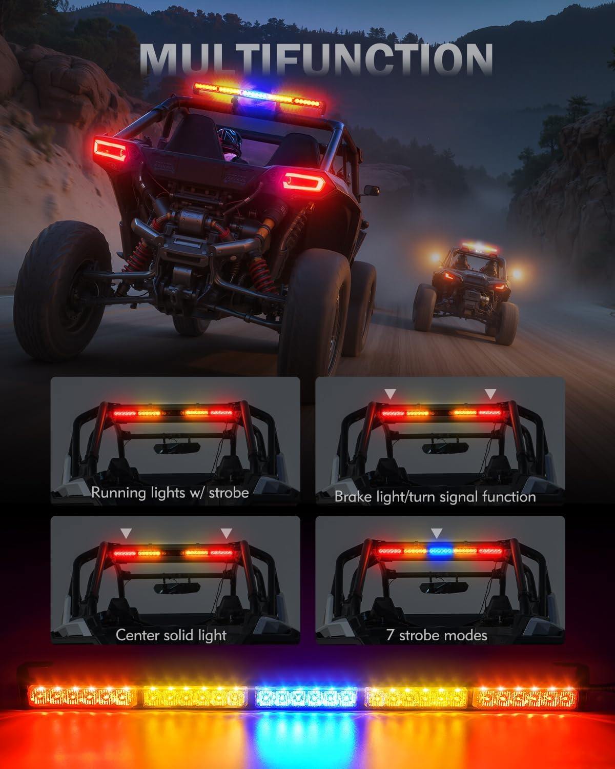 30'' UTV LED Chase Light Bar w/ 1.75''-2'' Roll Cage Mount Bracket Rear Chase Light Bar w/Brake, Running, Reverse & Turn Signal Lights for Polaris RZR Can-Am Yamaha, Kawasaki 4x4 Trucks (RYBYR)