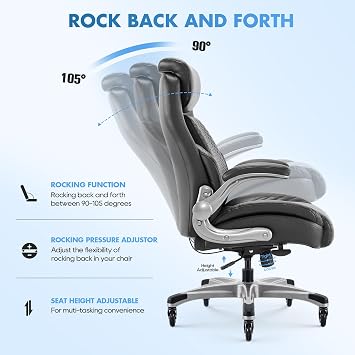 COLAMY Office Chair Ergonomic Desk High Back Executive Chair with Pop-Out Lumbar Support, Upgraded Casters, Adjustable Headrest, Flip-Up Arms, Leather Home with Thick Cushion for Comfort - Black