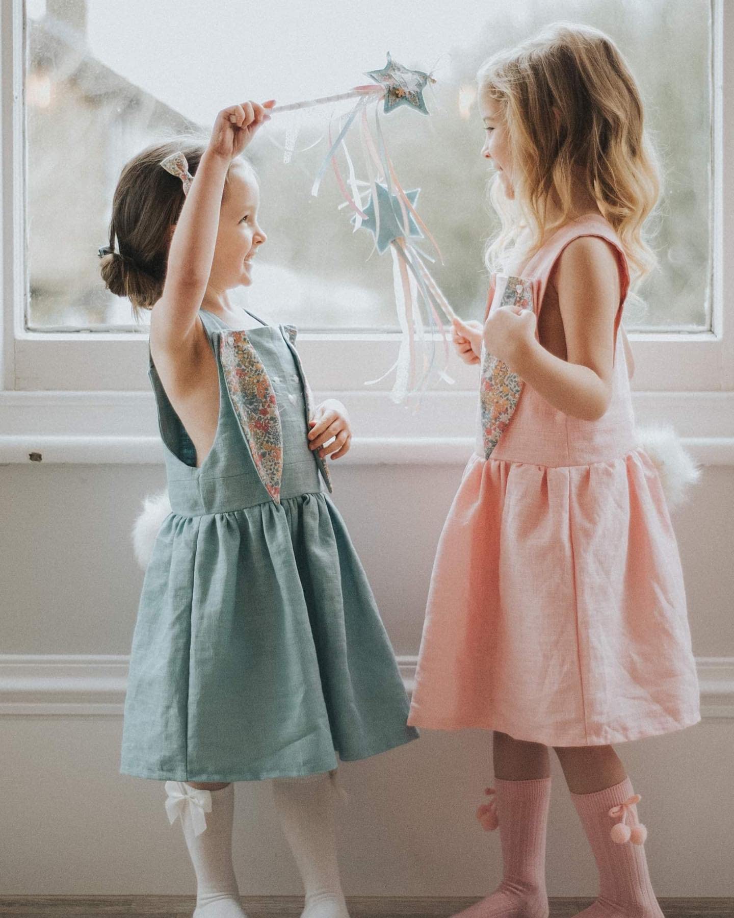 Baby Girl Easter Outfit Vintage Onesie Overalls and Bunny Ears/Toddler Dress Sister Mathing Clothes with Tail (Dresses Bunny Pink,3-4T)