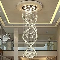 Vista 2 de 7PM Chandelier for Staircase, Crystal Foyer Chandelier High Ceiling, Modern Raindrop Chandeliers Flush Mount Ceiling Light Fixture for Spiral