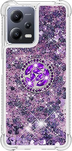 Miniatura 7 de Tncavo Funda para Xiaomi Redmi Note 12 5G para mujer, fundas con purpurina holográfica líquida en movimiento con anillo de diamante TPU suave
