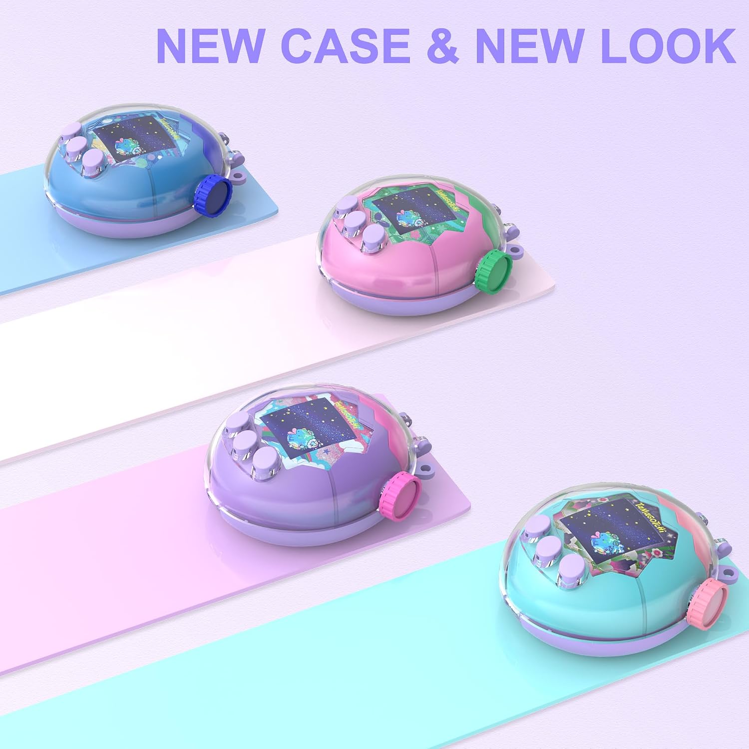 for Tamagotchi Paradise Clear Case with Chain & Lanyard, Body and Screen Guard for Tamagotchi Paradise Accessories, Dual-Color Hard FILP Display Box Ideal for DIY (No Device/Film)