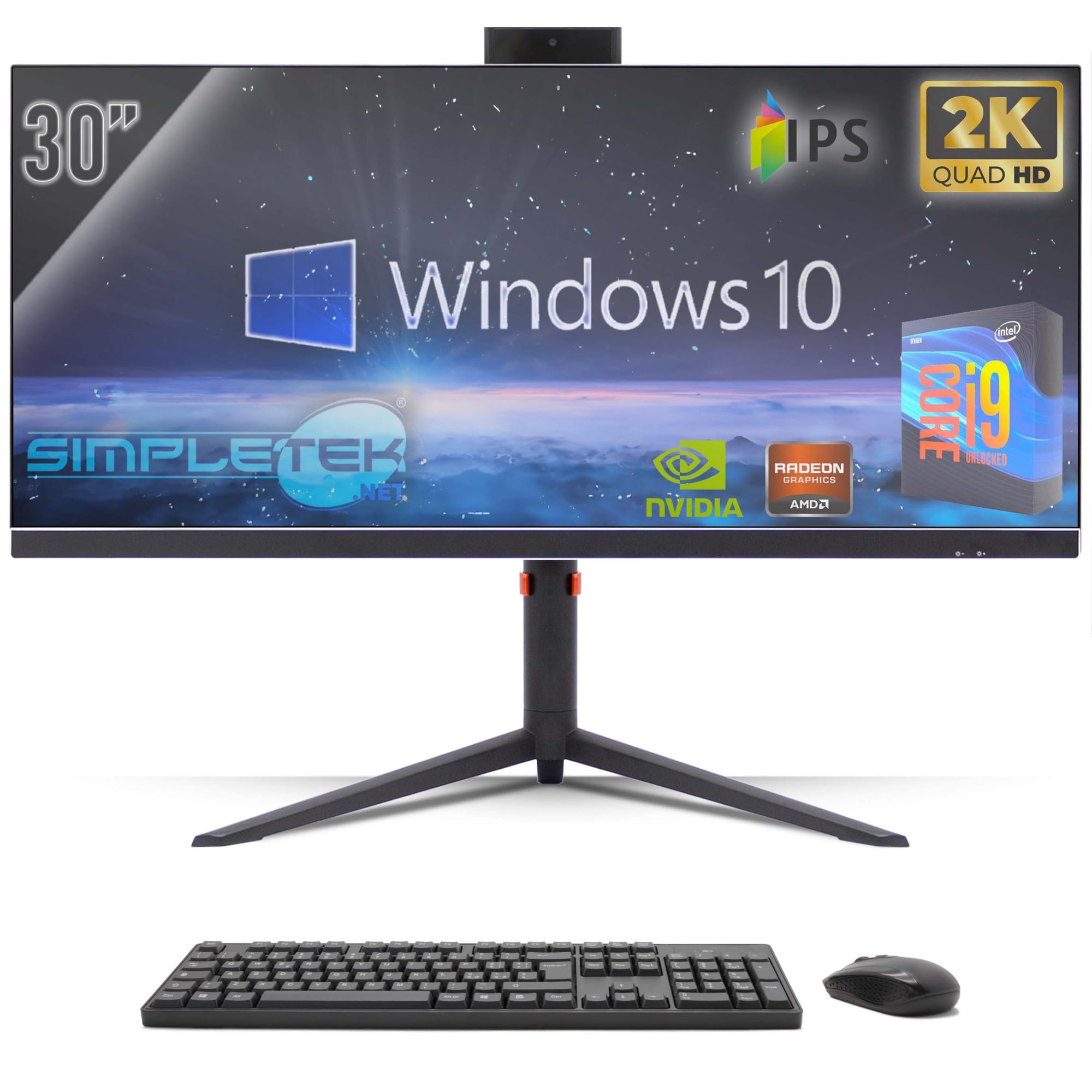 SIMPLETEK - All in One PC 30" IPS 2K Core i9 | RTX 4060 8GB | Windows 10 Pro - 16GB DDR4 240GB SSD M2 + 2TB | Computer Fisso da Gaming Tutto in Uno WiFi6 HDMI