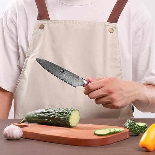 Miniatura 7 de WILDMOK Cuchillo de cocina de acero de Damasco de 5 pulgadas, cuchillo multiusos súper afilado para rebanar, cuchillo multiusos de cocina para