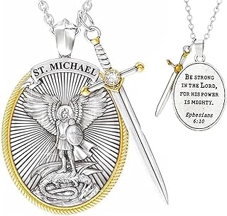 St. Michael Pendant for Men Saint Michael Archangel Pendant Necklace Sword Cross Medal For Men And Women