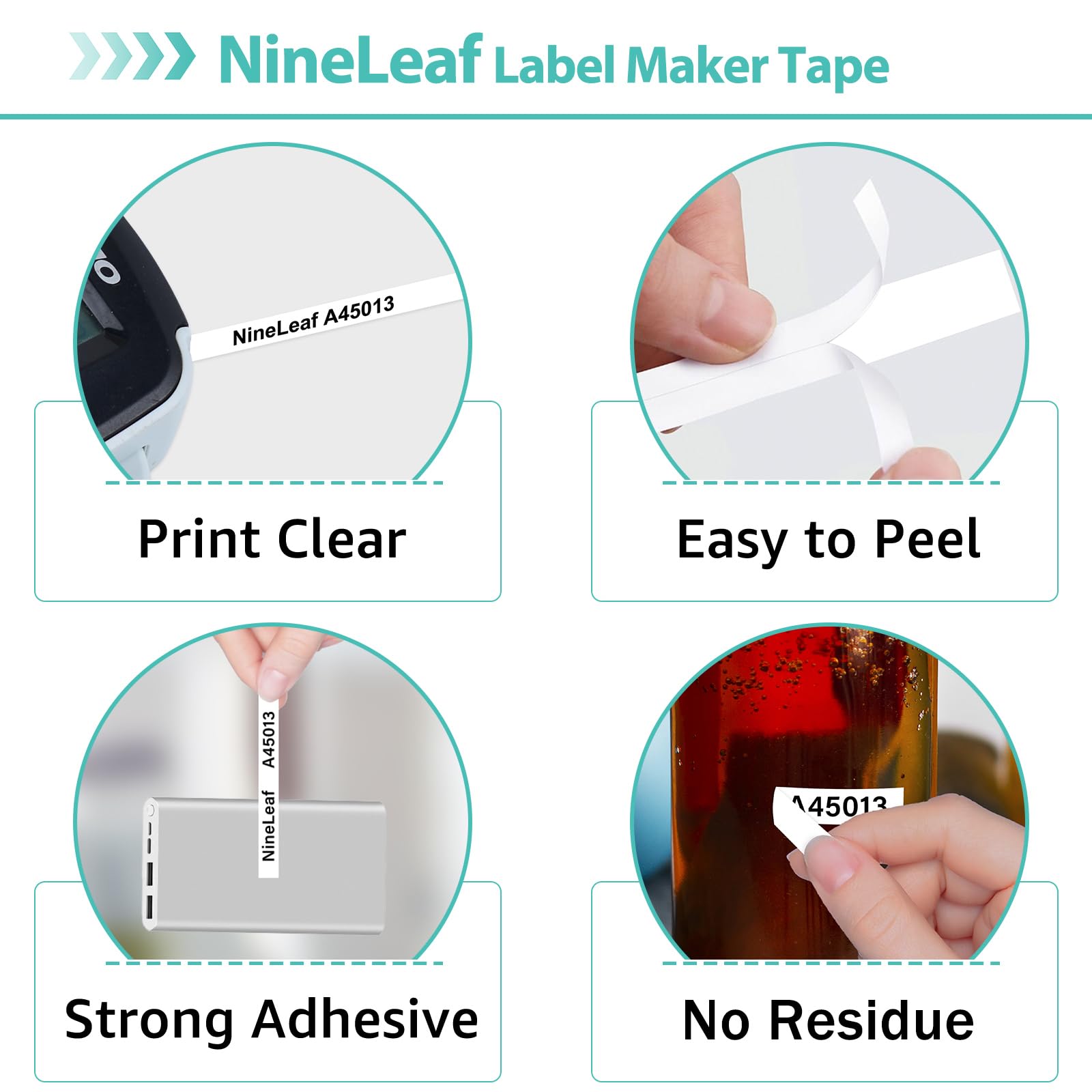 NineLeaf stampa nera 10 pk nastro con etichette su bianco replacment del nastro per DYMO (45013) d1 etichetta cassetta ½" x 23' DYMO Label scrittore 400 450 bianca