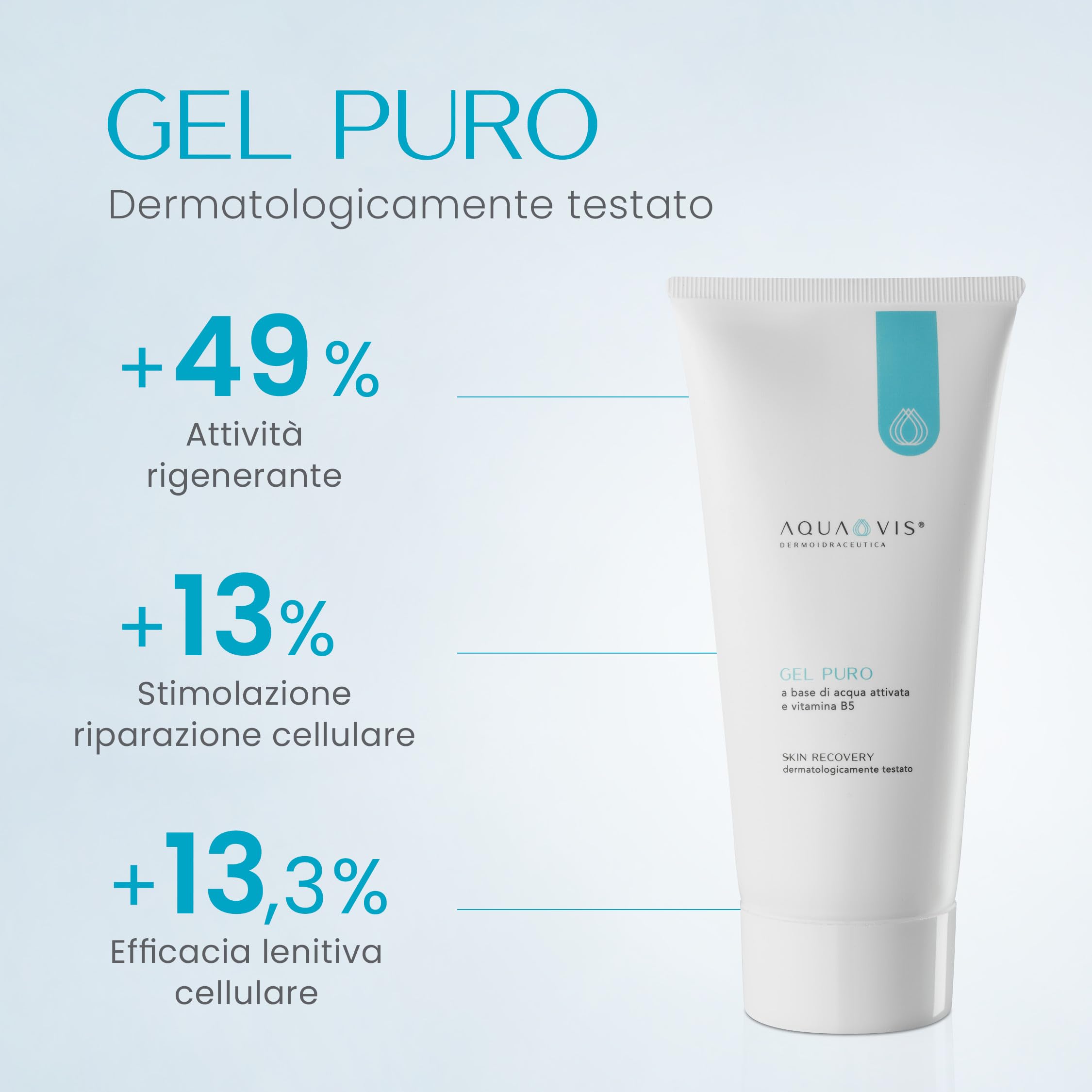 Aquavis® Gel Puro Rigenerante Lenitivo Con Aquavis, Pantenolo, Aloe vera 100% BIO e vitamina B5. (150 ml)