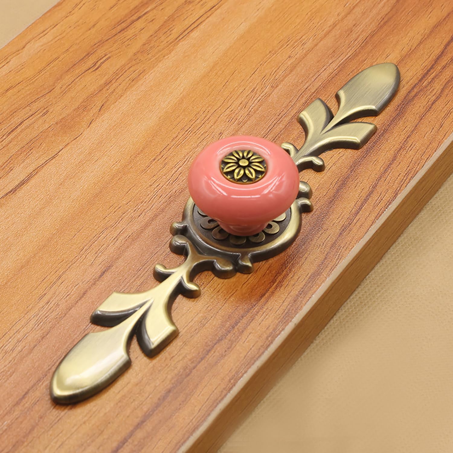 HUAMULAN 8 Pack Retro Ceramic Knobs,Vintage Dresser Kitchen Petal Cabinet Pulls Zinc Alloy Base Back Plate Cupboard Wardrobe Drawer Door Handles