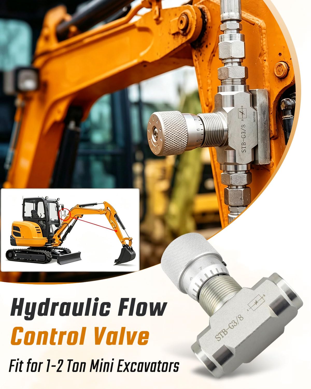 STB-G3/8 - Válvula de control de flujo hidráulico L08 de 3/8 pulgadas para sistemas hidráulicos de excavadoras pequeñas, mini válvula de excavadora