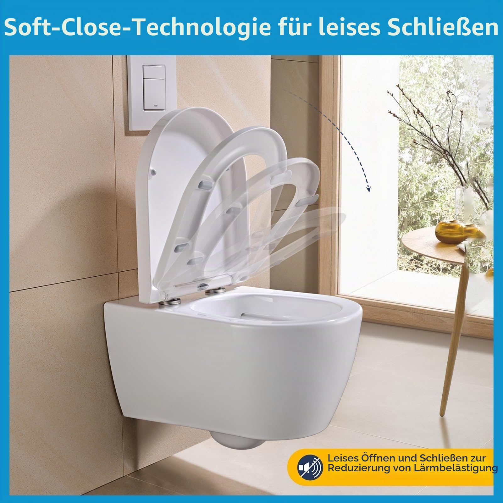YEAUPE PRO D-Form WC Sitz mit eleganter Rautenmuster, Toilettendeckel Soft-Close [LANG], Absenkung, kratzfest & leise, schnell abnehmbar, einfache Montage, 46,4×35,9 cm