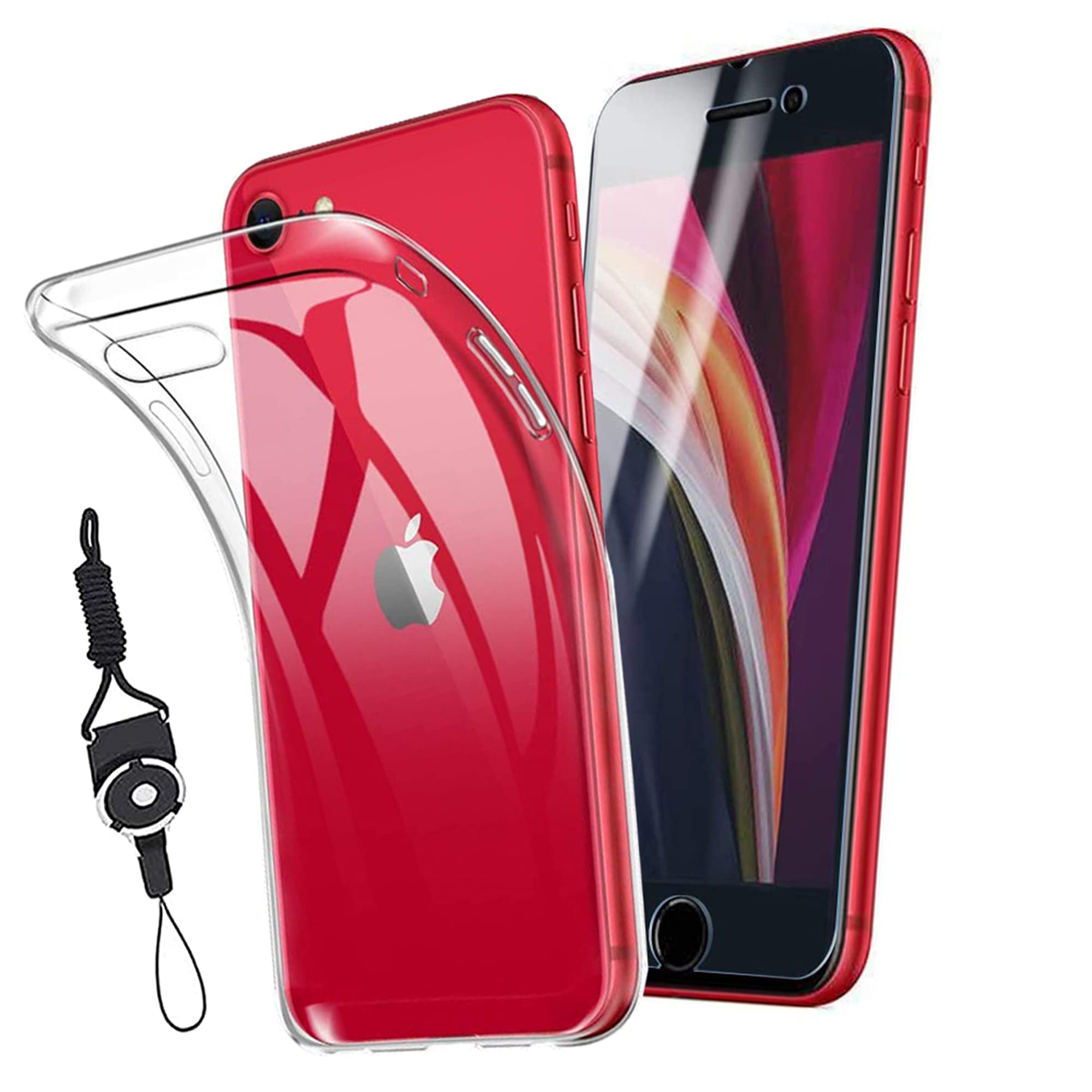 iPhone SE 第 3 世代/第 2 世代・iPhone8/7 対応 新型 2022 2020 年モデル用 透明保護ソフト シリコンケース 薄型 上質 TPU クリア 耐衝撃 汚れ防止 耐水 防指紋 散熱加工付き 携帯ストラップ付属