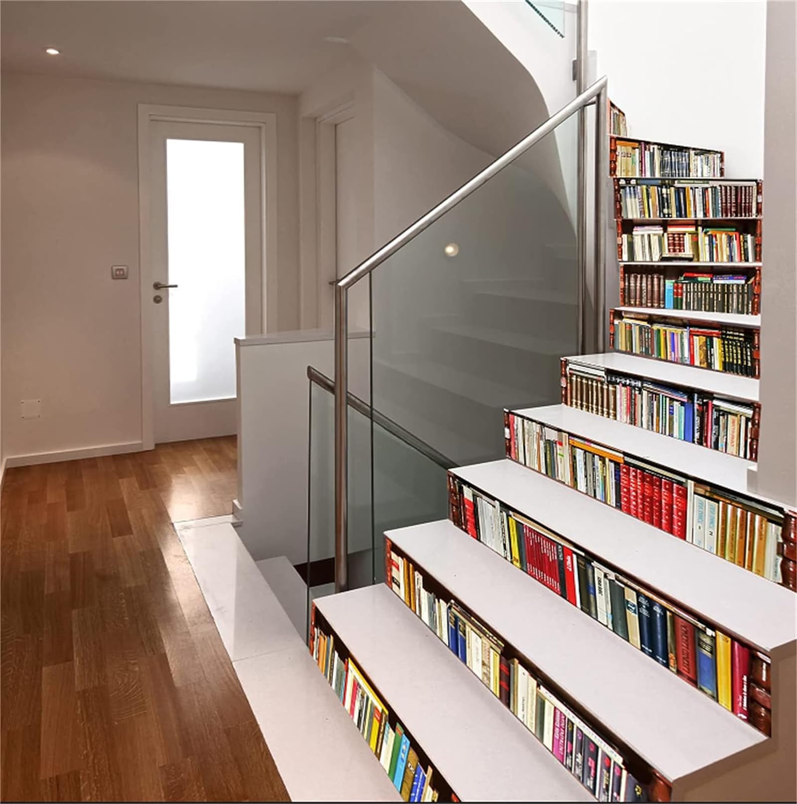 FLFK 15Pcs 3D Retro Librería Escalera Risers Pegatinas Pelar y Pegar - Vinilo Autoadhesivo Removible Escalera Pegatinas Calcomanías para Hogar Oficina Decoración 39.3"x 7.08"