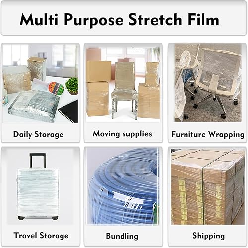 Miniatura 7 de Rollo de película elástica de 5 pulgadas, 1000 pies, calibre 80, envoltura retráctil, resistencia industrial, resistente, grueso, transparente,
