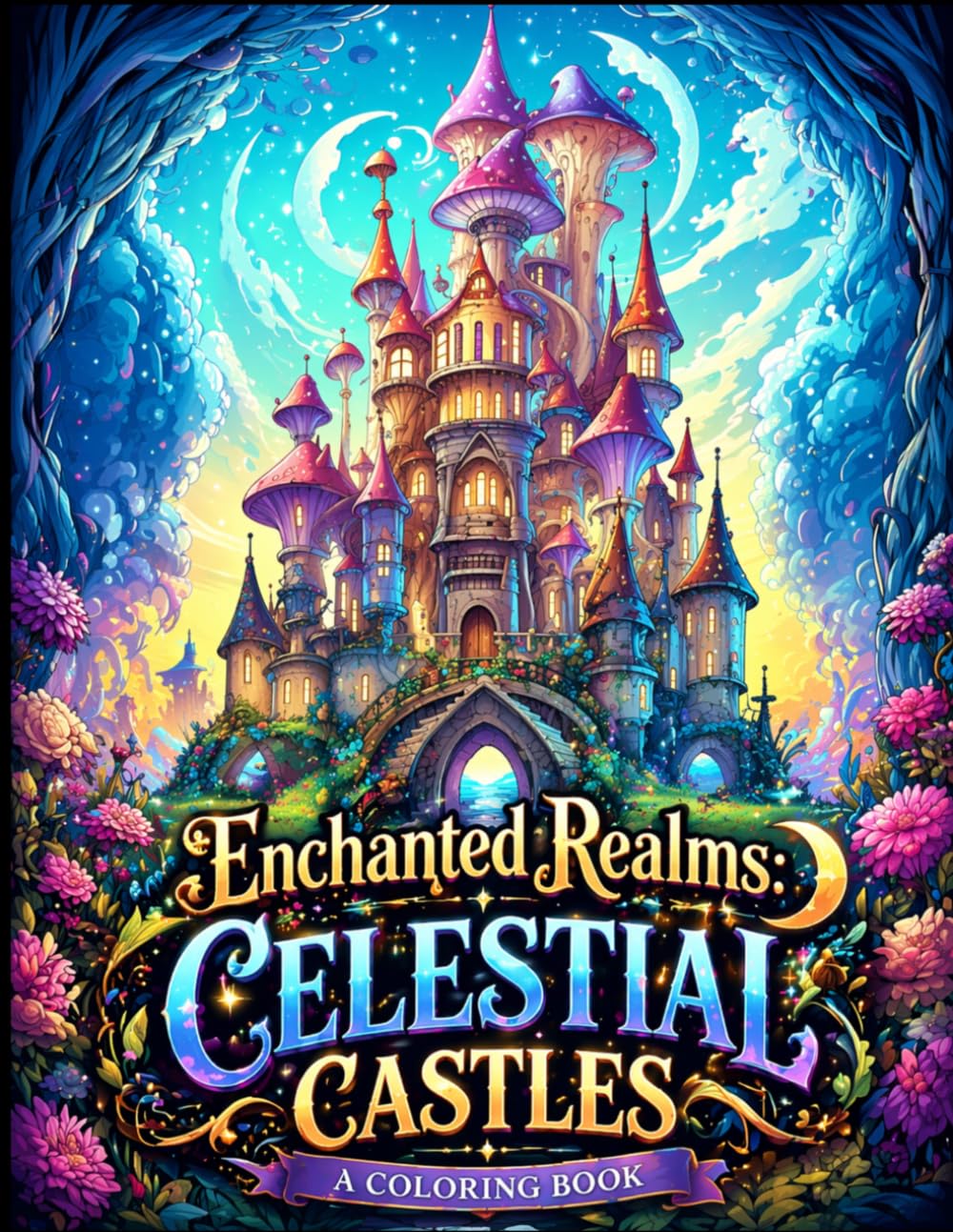 Enchanted Realms: Celestial Castles: A Magical Fantasy Coloring Book Featuring Dream Castles, Floating Kingdoms, Starry Skies & Relaxing Stress Relief Designs for Adults & Teens