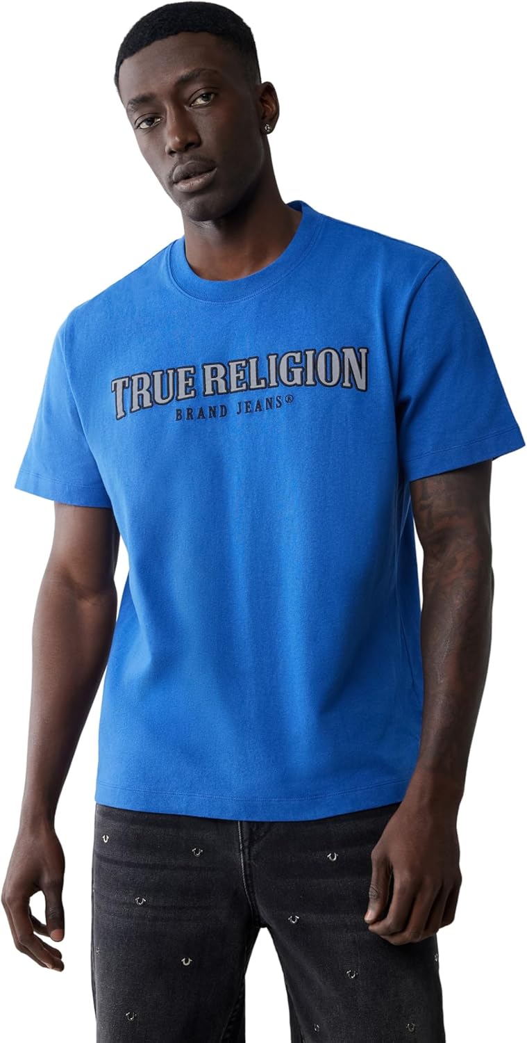 True Religion Men's Short Sleeve Reflective Arch Tee – Modern Fit with Eye-Catching Reflective