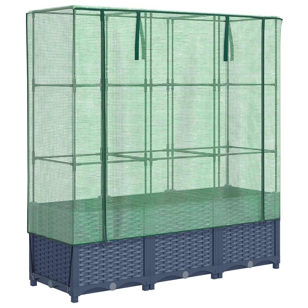 Vidaxl Blue Grey Raised Bed With Greenhouse Cover Rattan Look 120X40x138 Cm