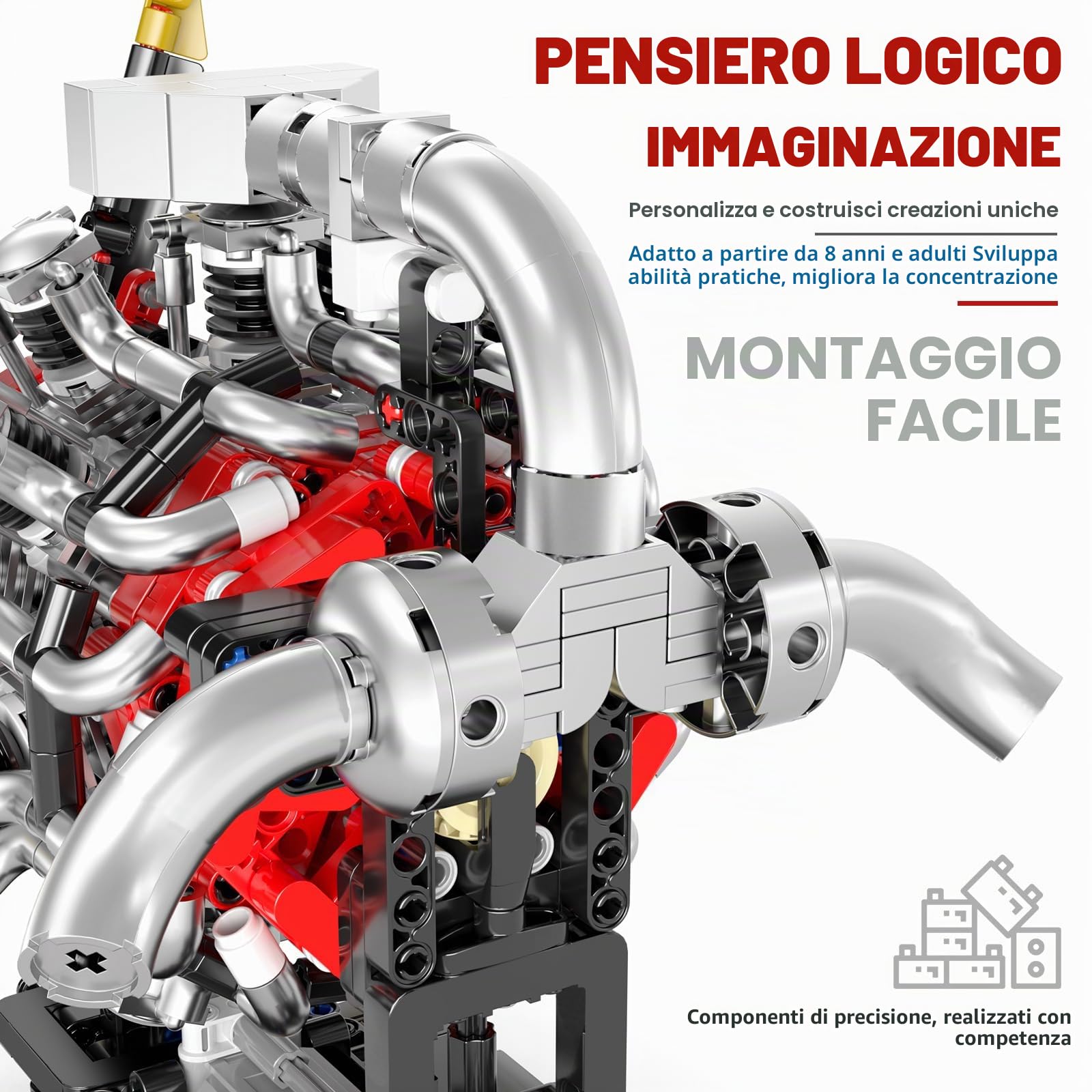 Mould King Kit di costruzione motore aereo per adulti, 10211 STEM, kit fai da te, per adulti e bambini dai 14 anni in su, 1147 pezzi