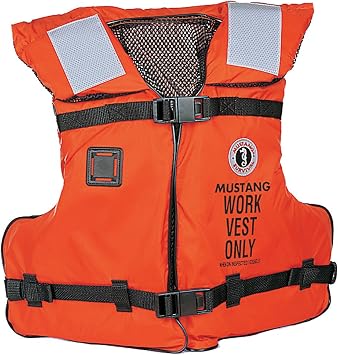 MUSTANG SURVIVAL - Work Vest with Solas Reflective Tape Orange - One Size - USCG Approved, Solas reflectivity, Fast tab Attachment, mesh Lining, Side Adjustment