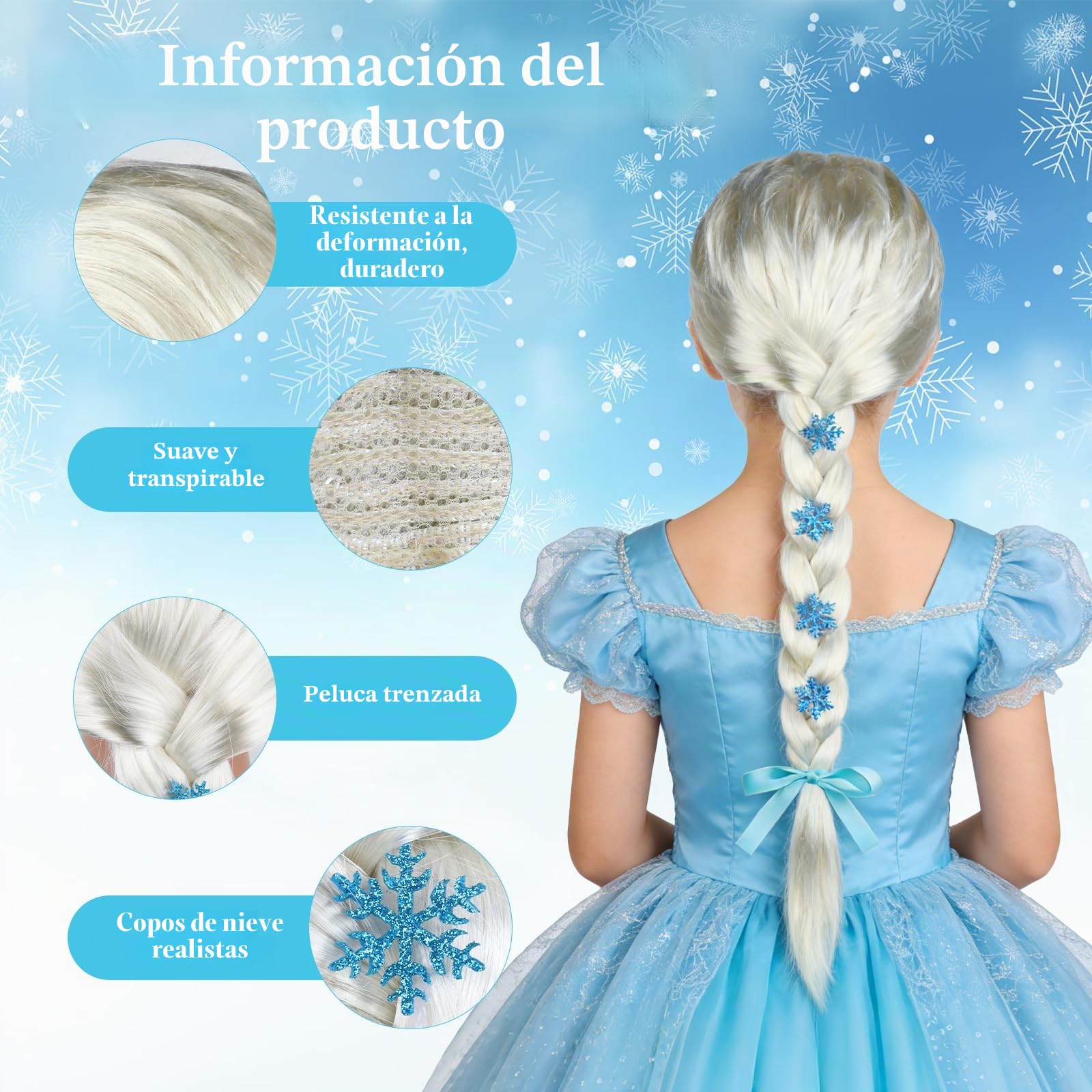 Peluca Elsa, Peluca Frozen Niña, Princesa Pelucas para Mujeres y Niñas, Pelucas Rapunzel Niña para Disfraz de Carnaval y Fiesta Mayores