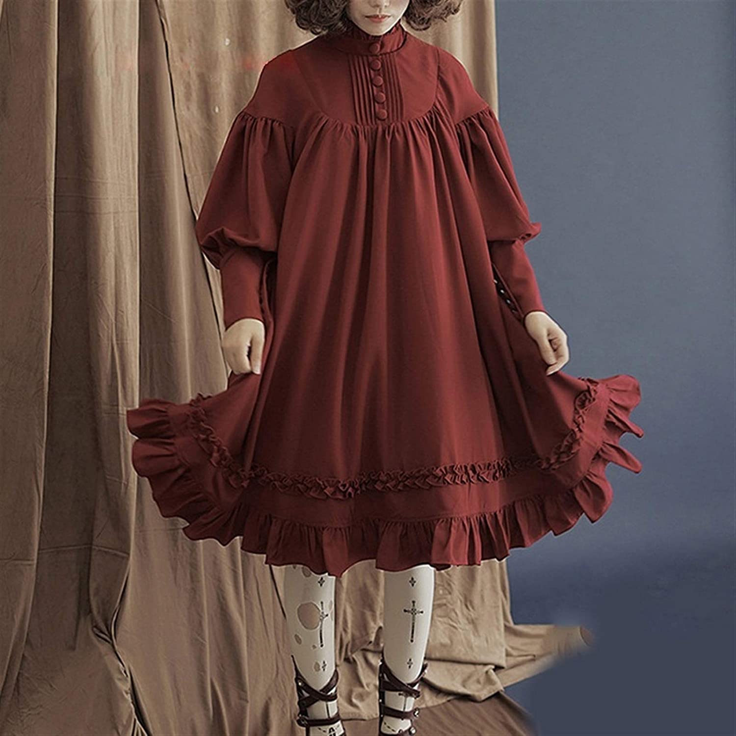 Cosplay Sukienka Lolita Japońskie Miękkie Czarne Sukienki Bawełniane Damskie Księżniczka Sukienka Kostium Dziewczęcy (Color : Wine Red, Size : 3XL)