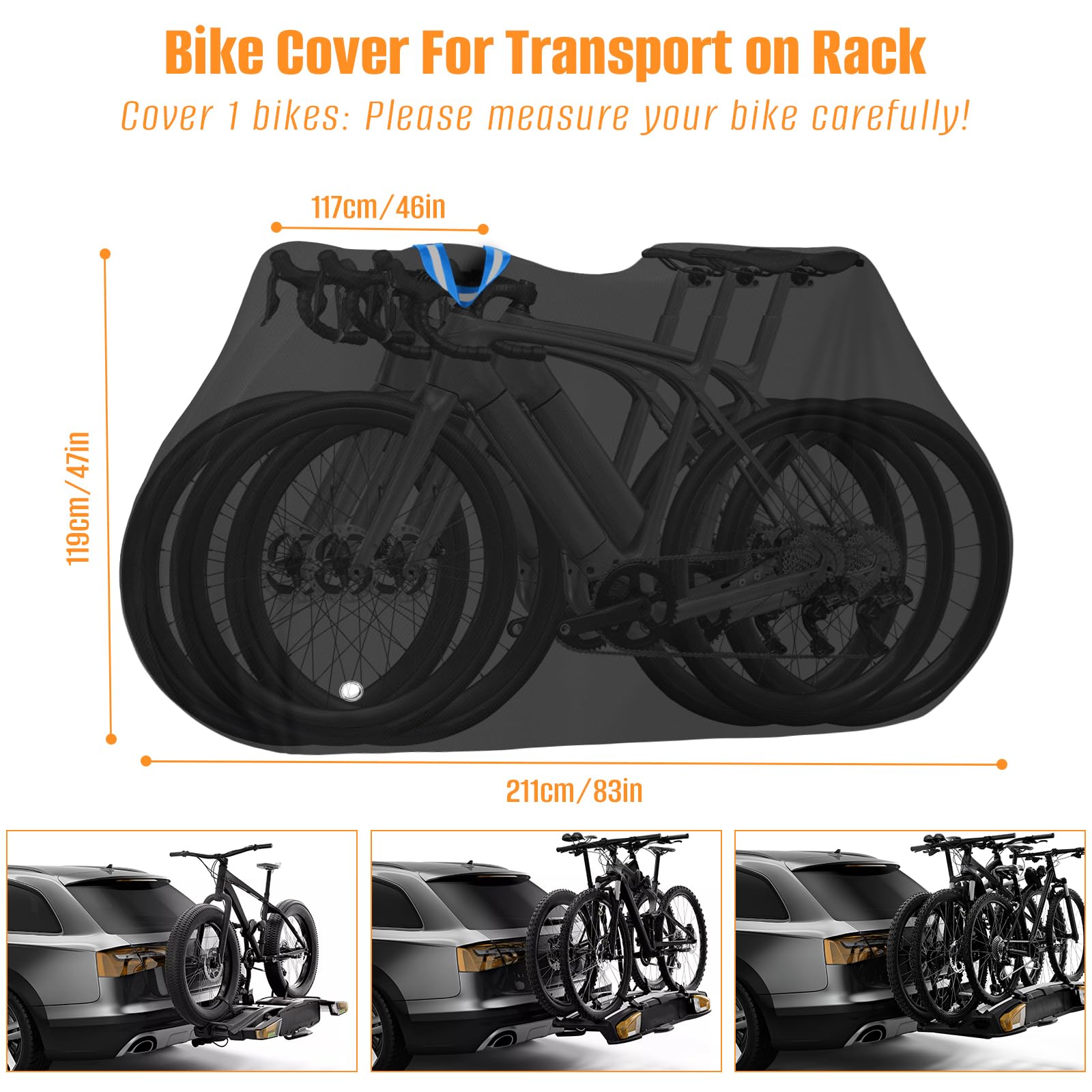 Fahrradschutzhülle Fahrradträger, Fahrradabdeckung wasserdicht, Fahrradplane für 3 Fahrräder, 420D ahrradabdeckung Heckträger, Ideal für E-Bike, Rennrad