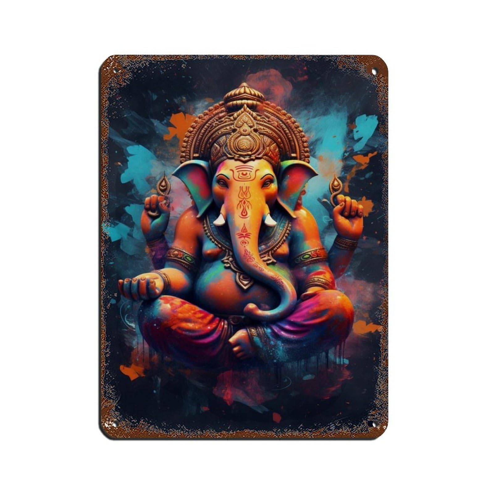 Hindu Ganesha Decor (4) Retro Poster Metal Tin Sign Chic Art Retro Iron Painting Bar People Cave Cafe Family Garage Poster Wall Decoration 12x16inch(30x40cm)