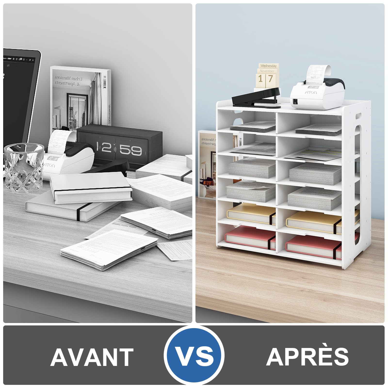 PUNCIA 12 Compartiments de Taille A5 Organisateur de Facture en PVC | Bac à Courrier Boite Rangement Administratif Boîte de Fourniture Cahier de Compte Banette de Ticket Billet pour Bureau Maison