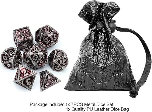 Miniatura 2 de Haxtec DND Juego de dados de metal D&D con bolsa de dados de cuero, dados poliédricos de metal rojo de hierro antiguo para Dungeons and Dragons