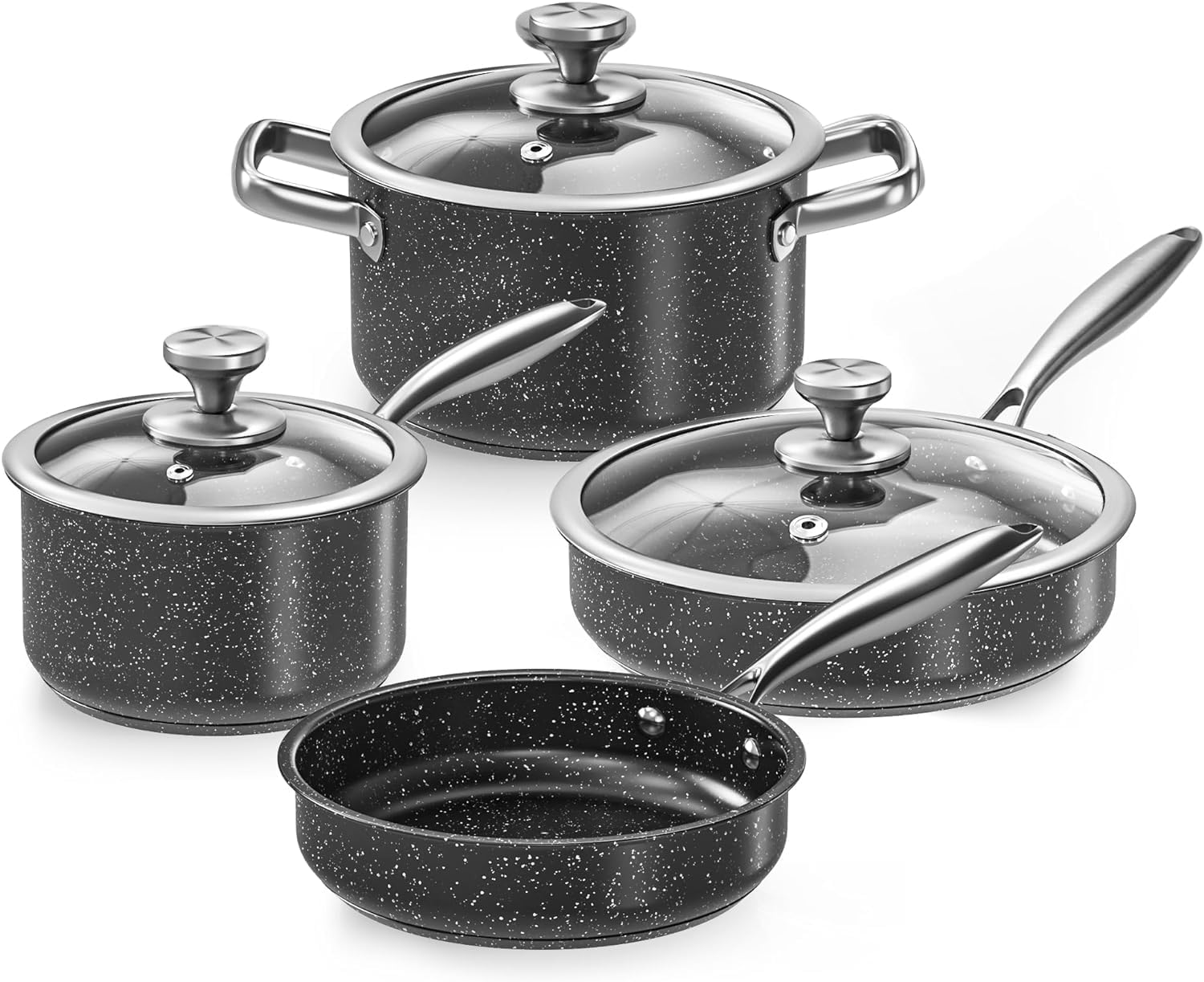 Non-Stick Cooking Pans and Pots Set - 5 pcs Oven Safe Copper Cookware