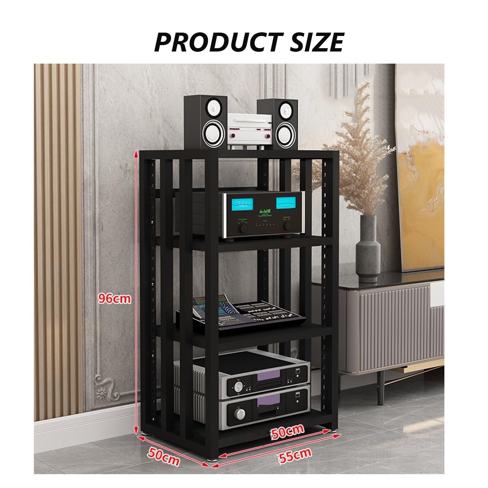 Stojak Na Sprzęt Multimedialny, 4-Poziomowy Stojak Na Sprzęt Audiowizualny, Stojak Na Sprzęt Audiowizualny, Stojak Na Sprzęt Stereo Do Domu/Biura/Kina, 55 X 50 X 96 Cm, Kolor 1,55 X 50 X 96 Cm