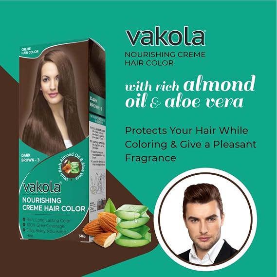 Dark Brown Cream Hair Color Nourishing formula, (pack of 5), with Aloe Vera & Almond Oil for Silky, Shiny Hair & 100% Grey Coverage