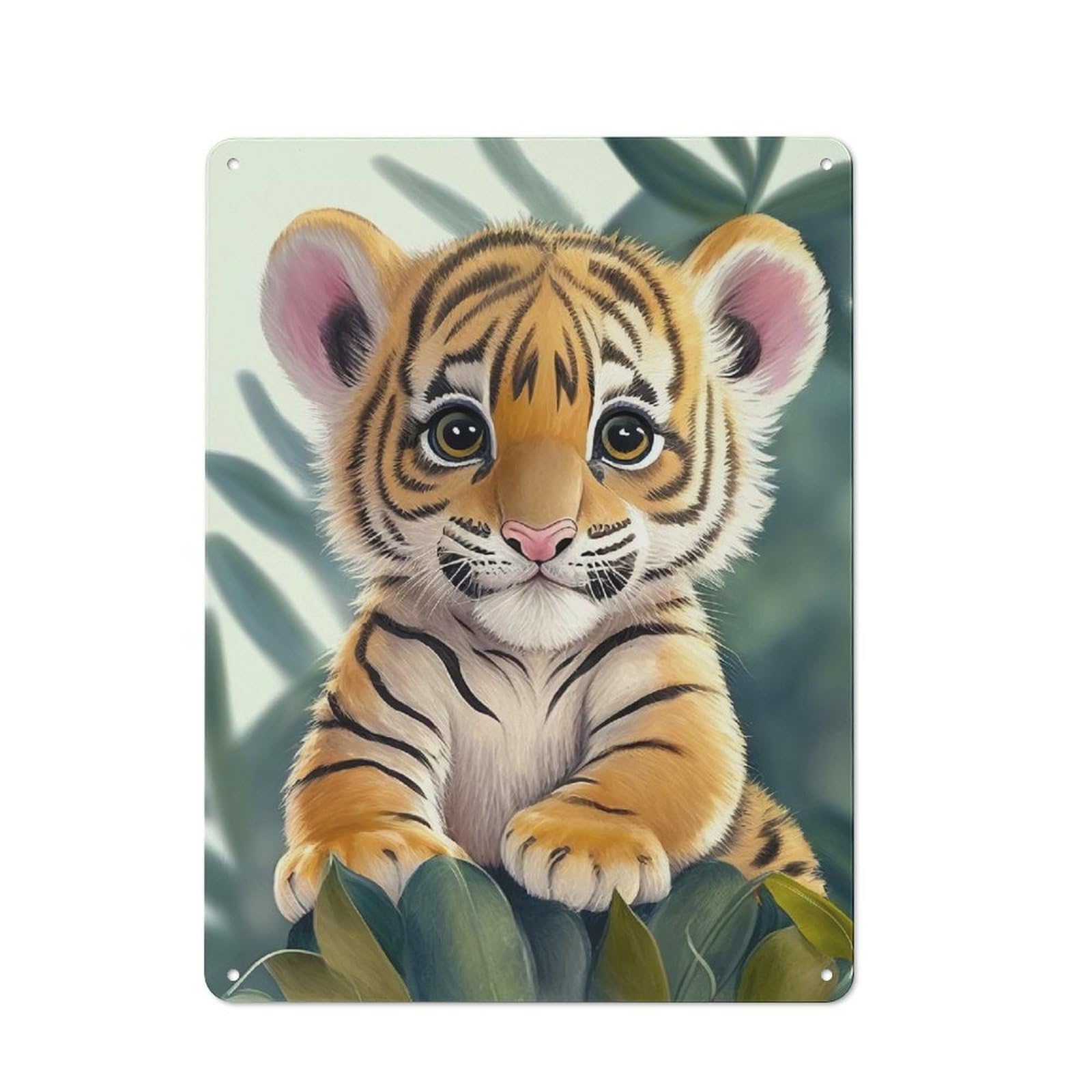 Junmoney Tiger Baby Cute Animal Vintage Vintage Metal Sign 40X30cm Featuring Room Wall Plaque For Flat, Dorm Room, Lounge Or Cafe