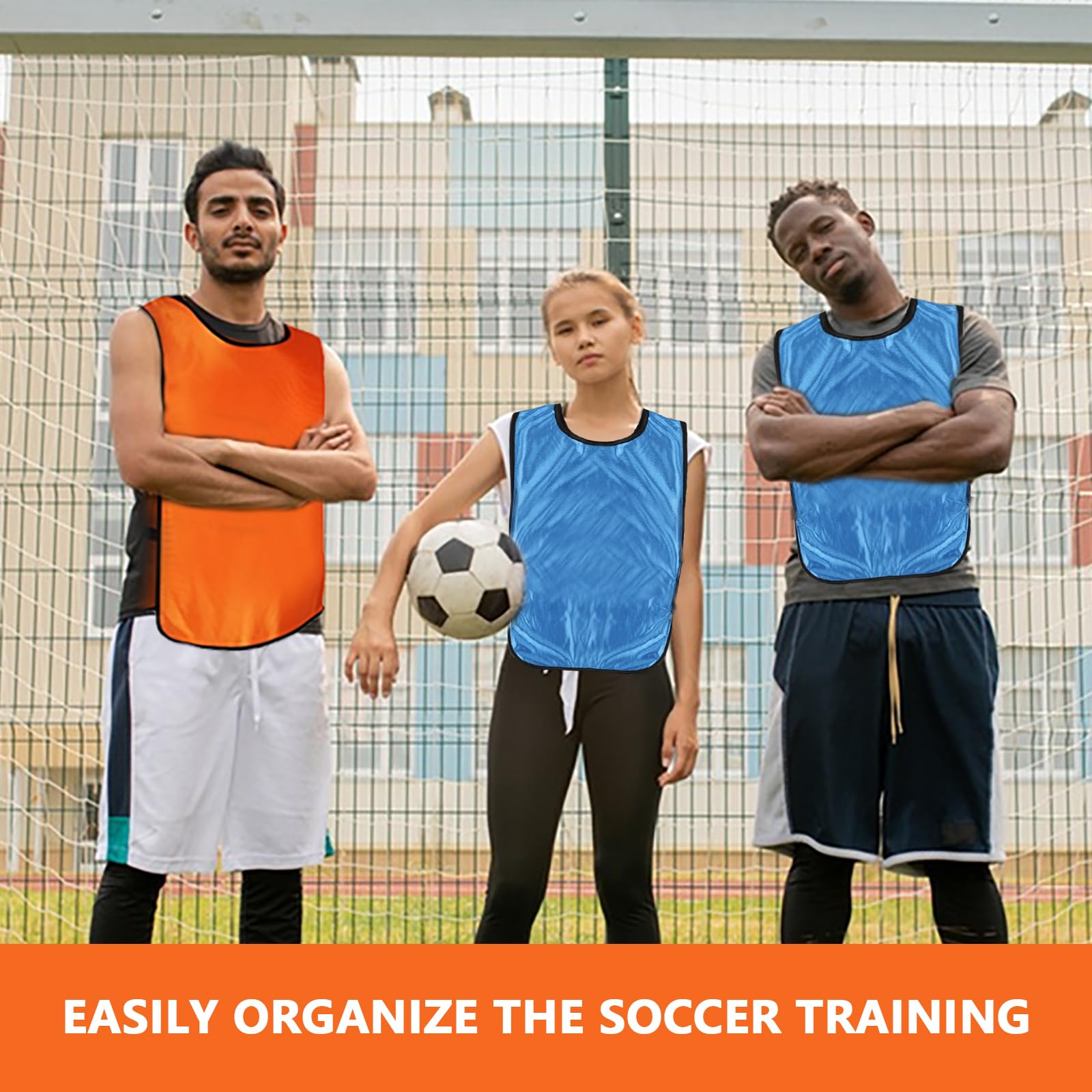 Lot de 10 gilets d'entraînement de football/sport – Bavoirs réversibles pour enfants, jeunes et adultes (orange/bleu), Orange/Bleu-S pour enfants, S
