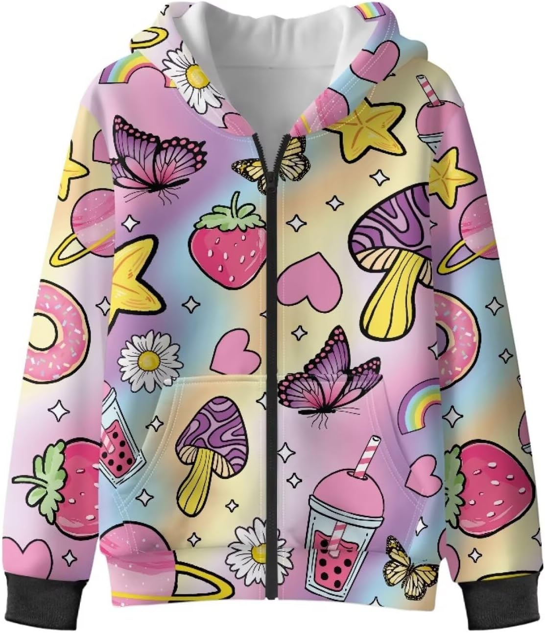 Girls Boys Graphic Zip Up Hoodies Fleece Lined Sweatshirt with Pockets Kids Hooded Coat Casual Outerwear 5-12 Years