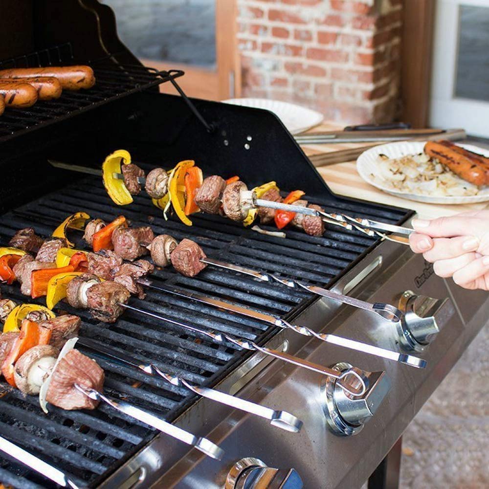 12 Grillspieße Aus Edelstahl, 69.9 Cm - Mit Holzgriff, Flache Klinge, Wiederverwendbar, Ideal Für Schaschlik & Gemüse