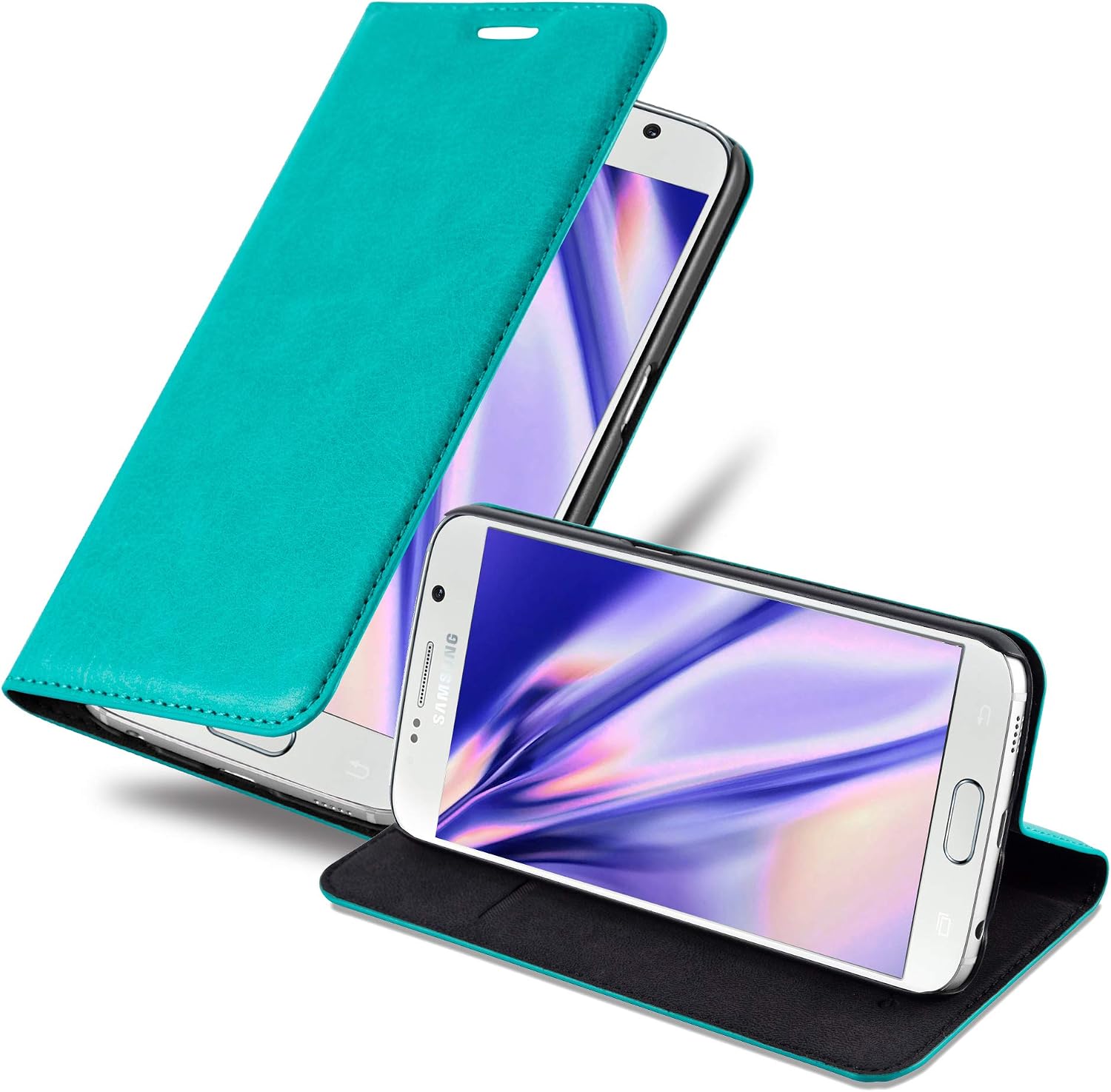 Cadorabo Book Case Compatible with Samsung Galaxy S6 in Petrol Turquoise - with Magnetic Closure, Stand Function and Card Slot - Wallet Etui Cover Pouch PU Leather Flip