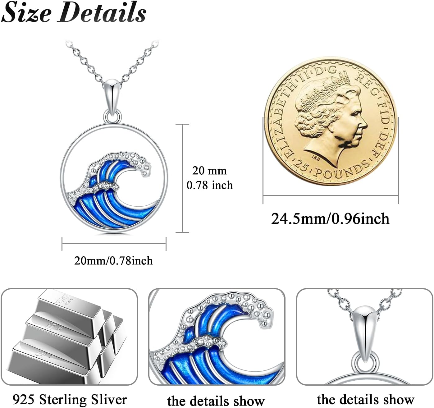 Ocean Wave Necklace 925 Sterling Silver Blue Sea Pendant Necklace Wave Jewelry Gift for Women Mother Lover Girlfriend Daughter Sister Mothers Day Gifts Surfer Beach Jewelry Gifts - Image 5