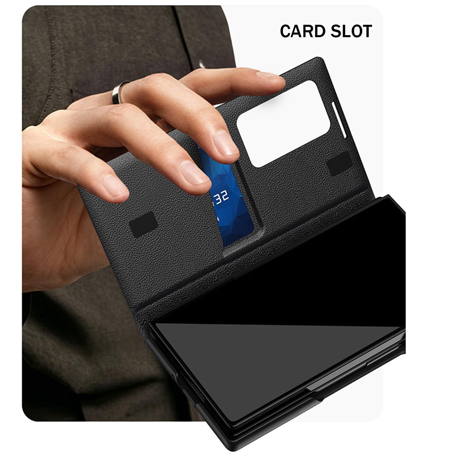 Étui en cuir compatible avec Samsung Galaxy Z Fold 8, étui à rabat avec fenêtre creuse - Vert