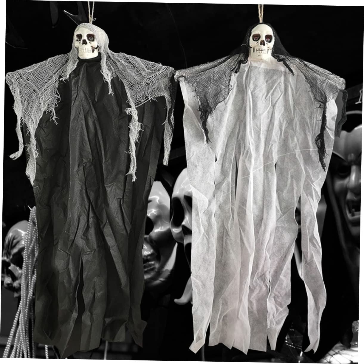 Abaodam Horror Artikel 4 Stück Geisterhausdekoration Hängende Geisterrequisiten Horror-dekoartikel Geisterfest-Requisiten Halloween-schädeldekorationen Skelett Ornament