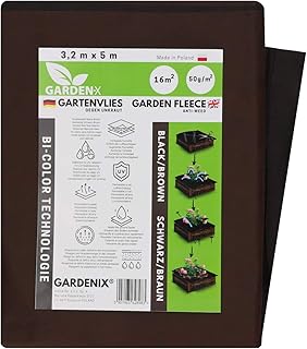 GARDENIX® 16 m² De Doble Cara marrón/Negro Tela para Control de maleza 50g/m² de jardín vellón de protección contra malezas Alta estabilización UV Permeable al Agua (3,2m x 5m)