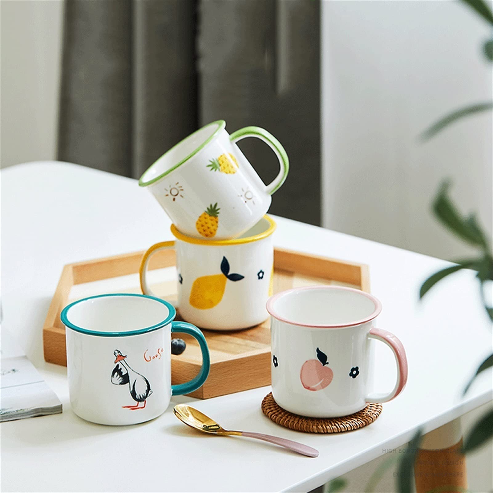 Kaffeetassen, Teetasse, Milchbecher, Obst, kreative Emaille-Imitation, persönlicher Haushalts-Milchkaffee-Keramikbecher, wiederverwendbarer Teebecher, tragbarer Wasserbecher für Zuhause, Büro, Re