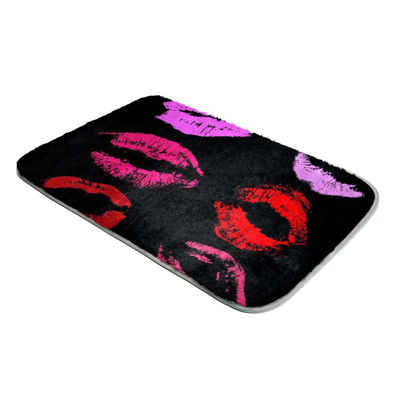 Tapis poils longs fausse fourrure lèvres noir pour cocooner dans sa chambre