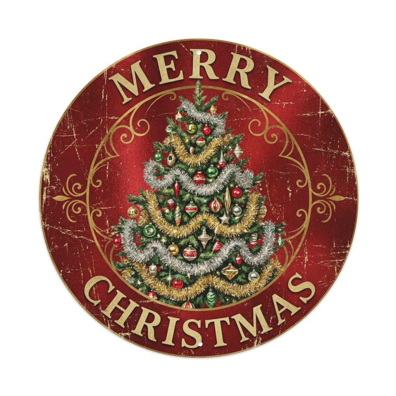 Merry Christmas Tree Tinsel Garland Metal Tin Sign