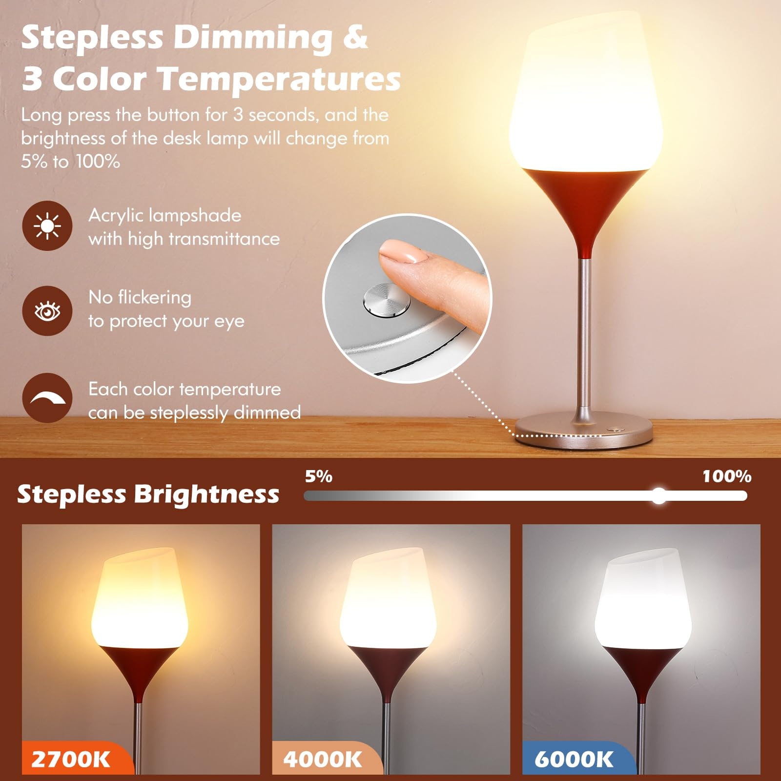 2 Pack Akku Tischlampe, Metallgehäuse aus Aluminium, 4000mAh Akku wiederaufladbar, 3 Farbe Stepless Dimmen bis zu 96 Stunden, für Restaurant/Abendessen/Innen/Außen
